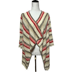 Torrid Cardigan Womens 2X Beige Red Striped Open Front Waterfall Sweater